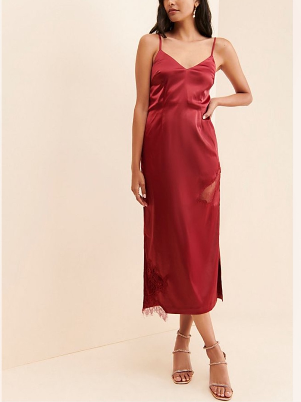 Allina Liu Midi Slip Dress in Wine Red